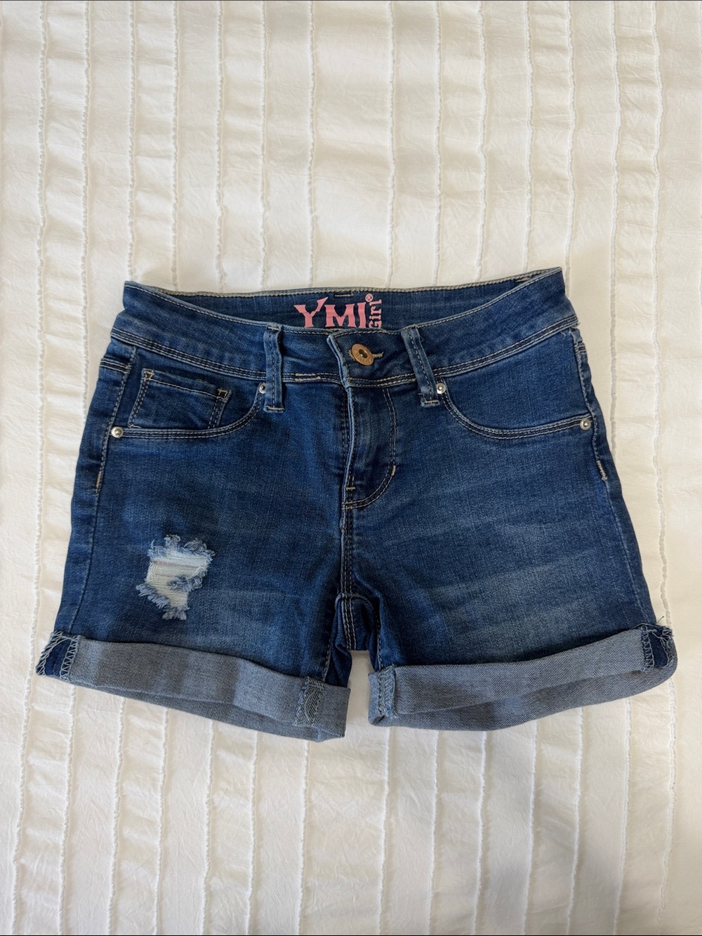 YMI Dark Blue Denim Rolled-Hem girls Shorts